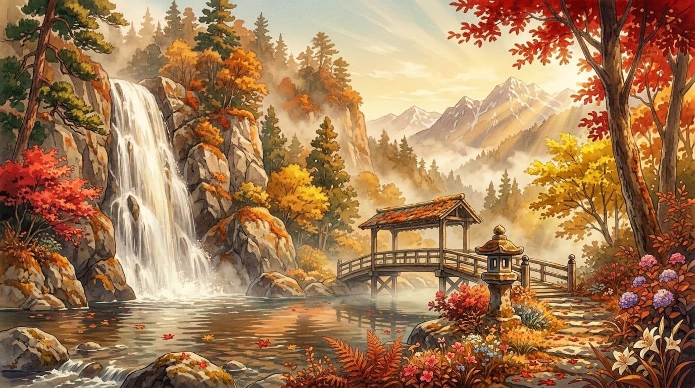 Sanctuary waterfall in autumn