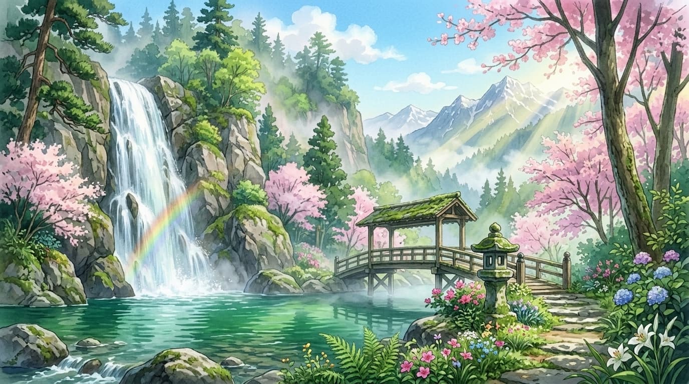 Sanctuary waterfall in spring