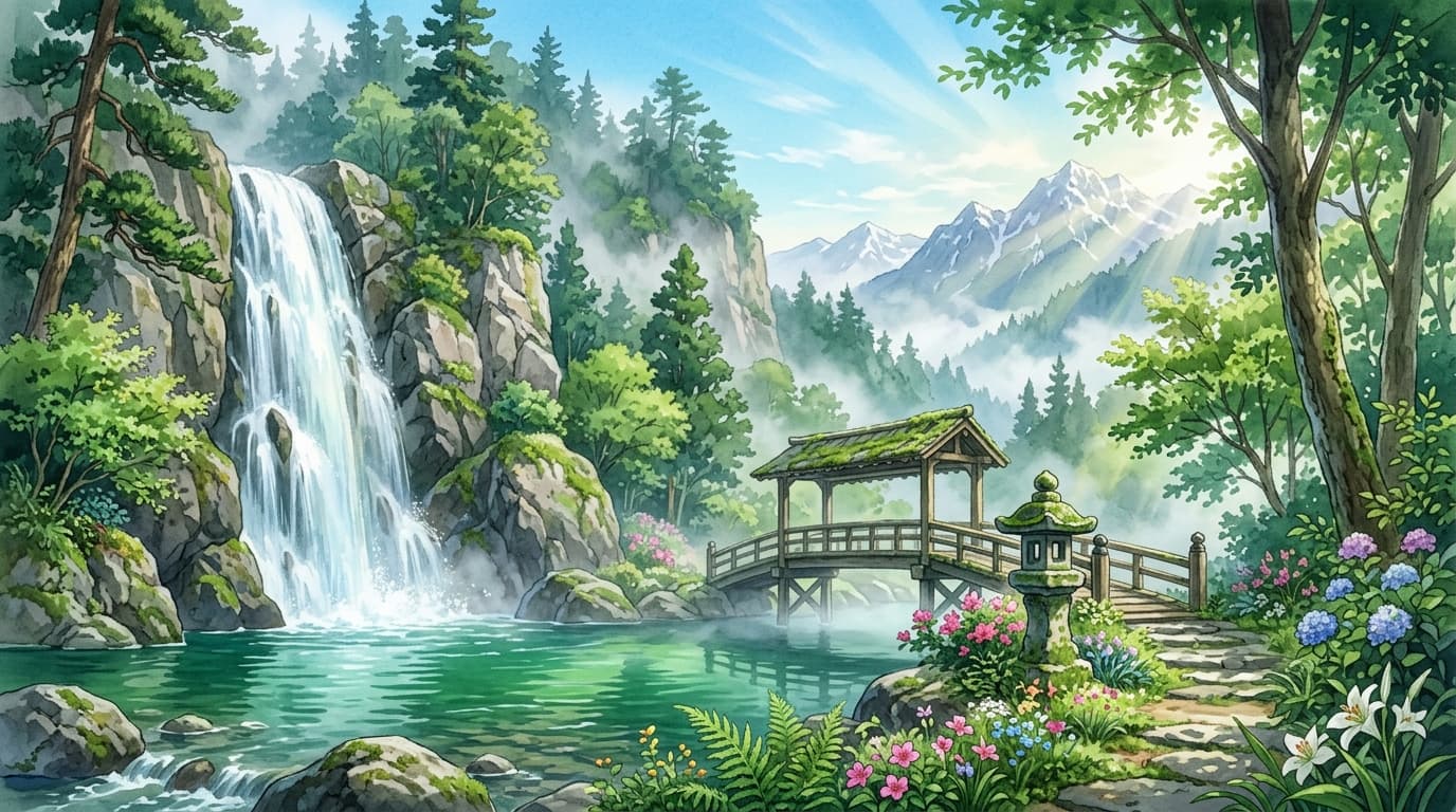 Sanctuary waterfall in summer